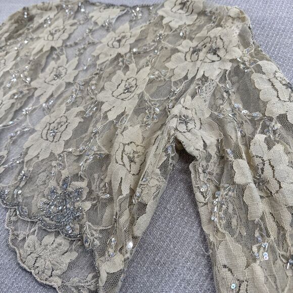 Vintage Glam Stenay Beaded Lace Shrug Bolero Ivory Tan Holiday Party Wedding M - Picture 9 of 9